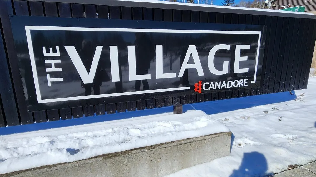 Canadore College's The Village sign in the snow