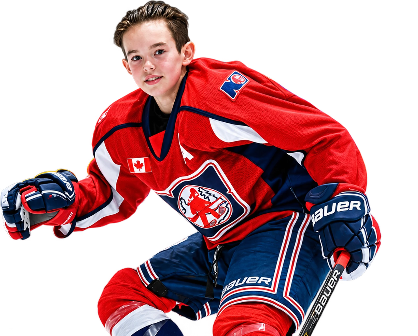 Noah Dugas skating in his hockey jersey